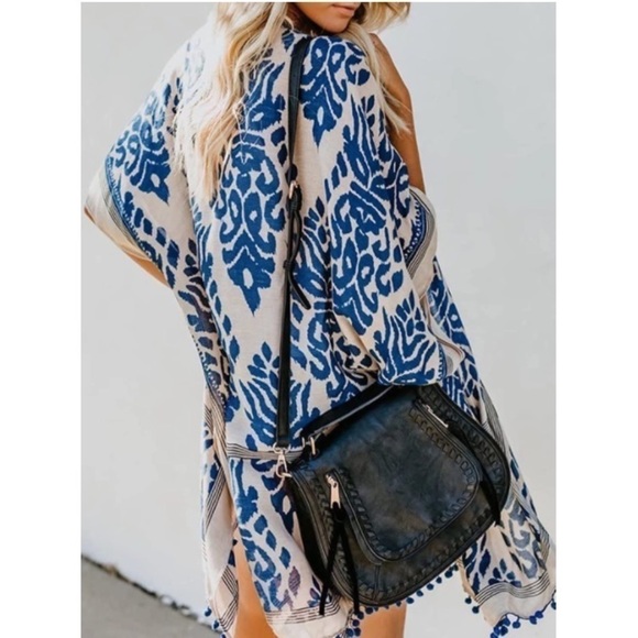 New Navy Blue Kimono Swimsuit Beach Summer Cover Swimwear Cardigan Dress boho - Picture 8 of 8